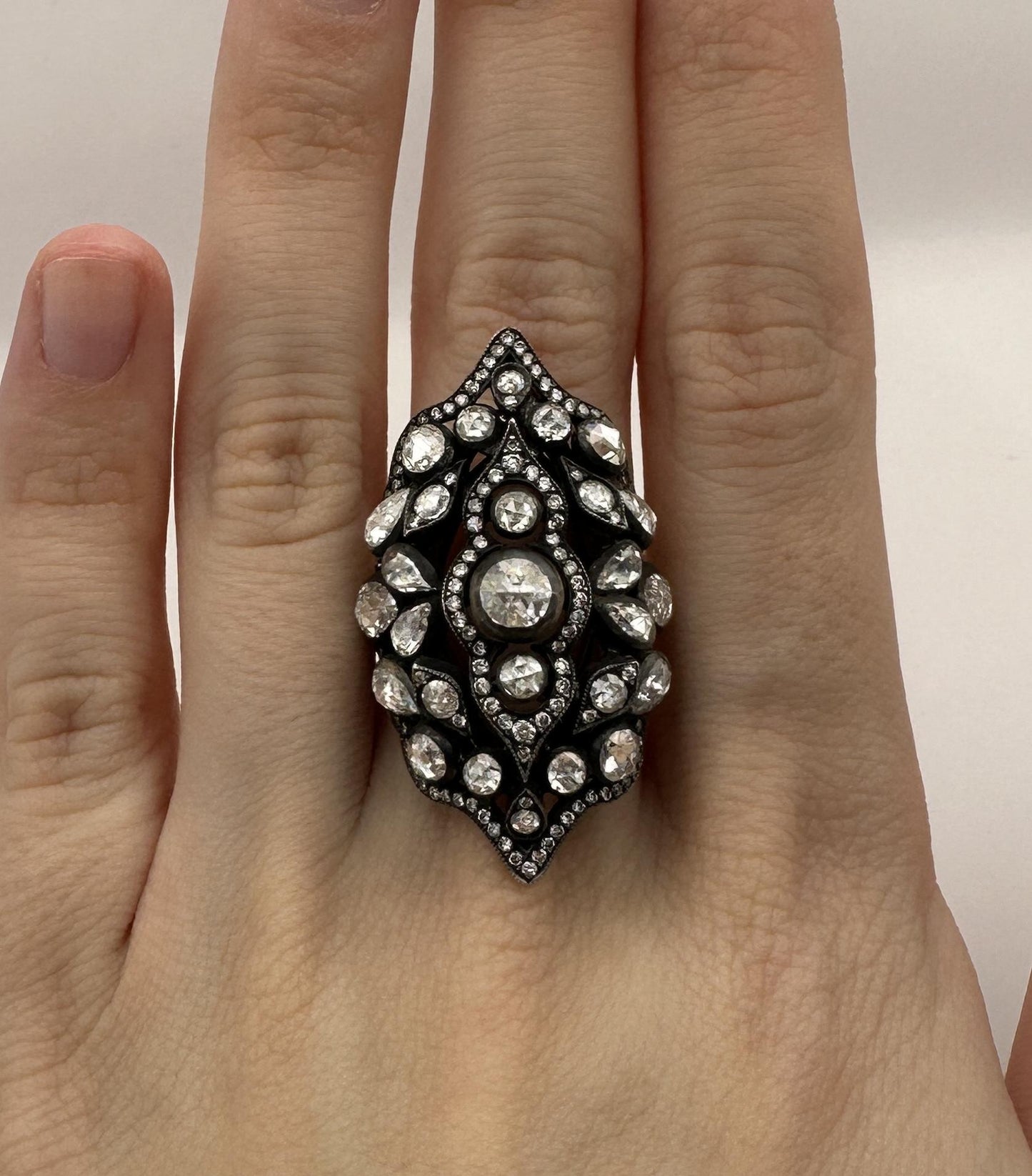 18k Rose Cut Diamond Ring with Silver Top