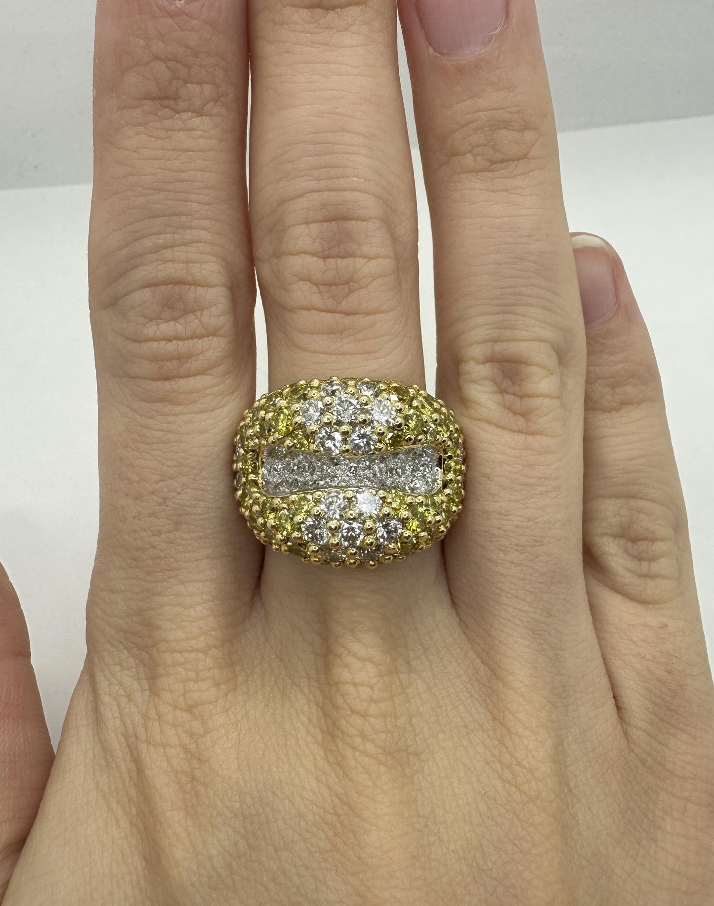 18k Heavy White and Yellow Diamond Ring
