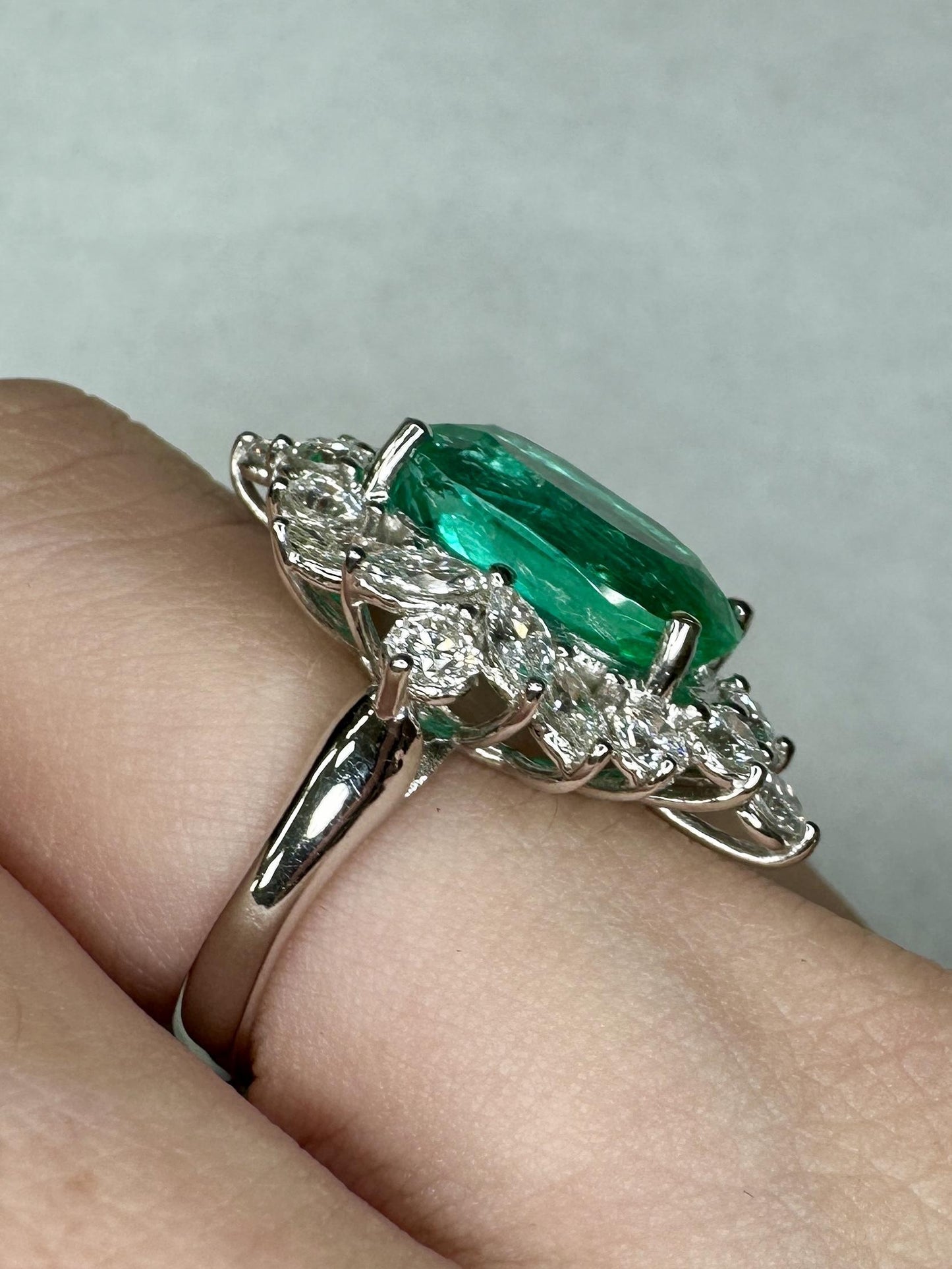 GIA Certified 18k Diamond and Emerald Ring