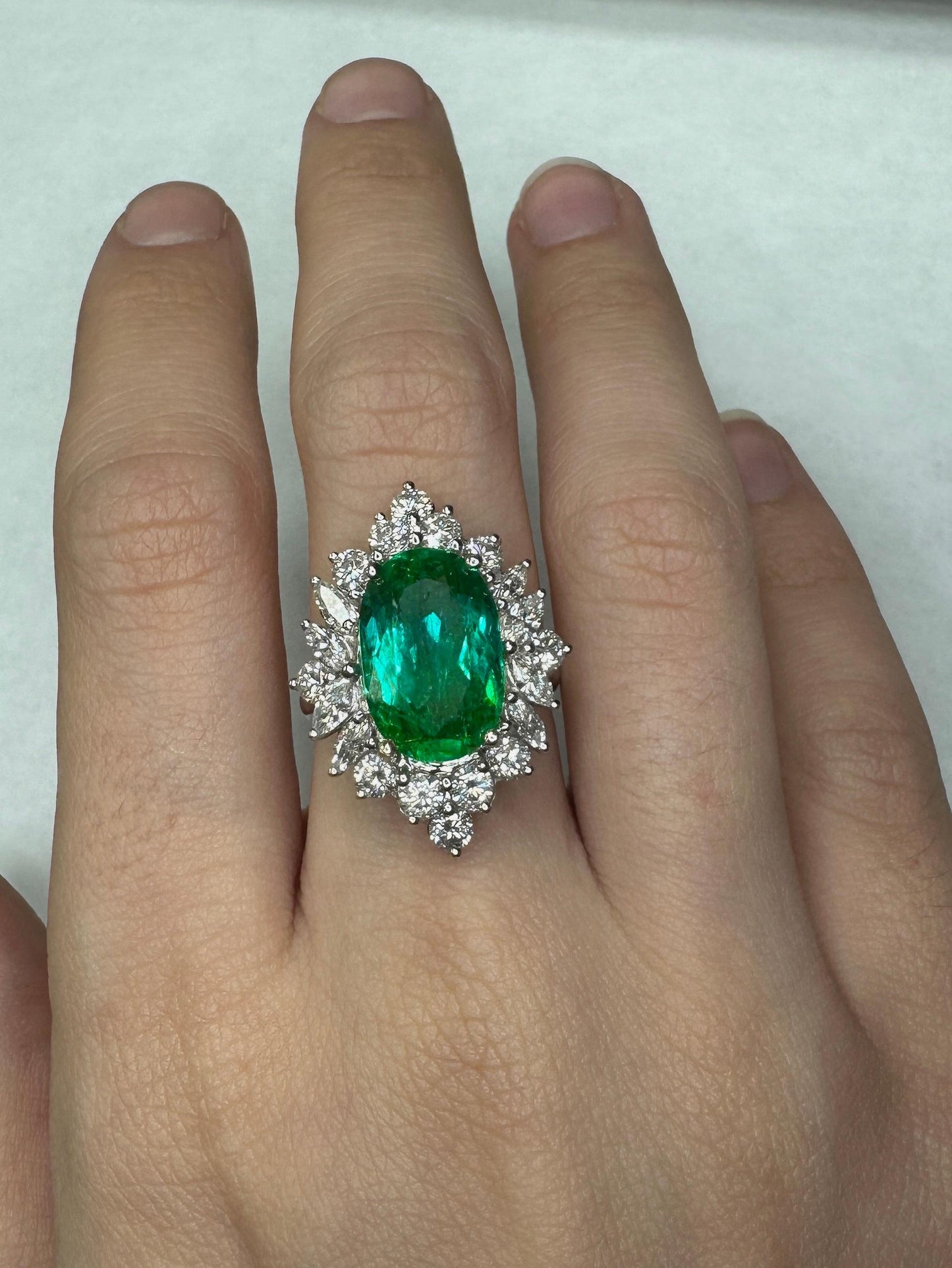 GIA Certified 18k Diamond and Emerald Ring