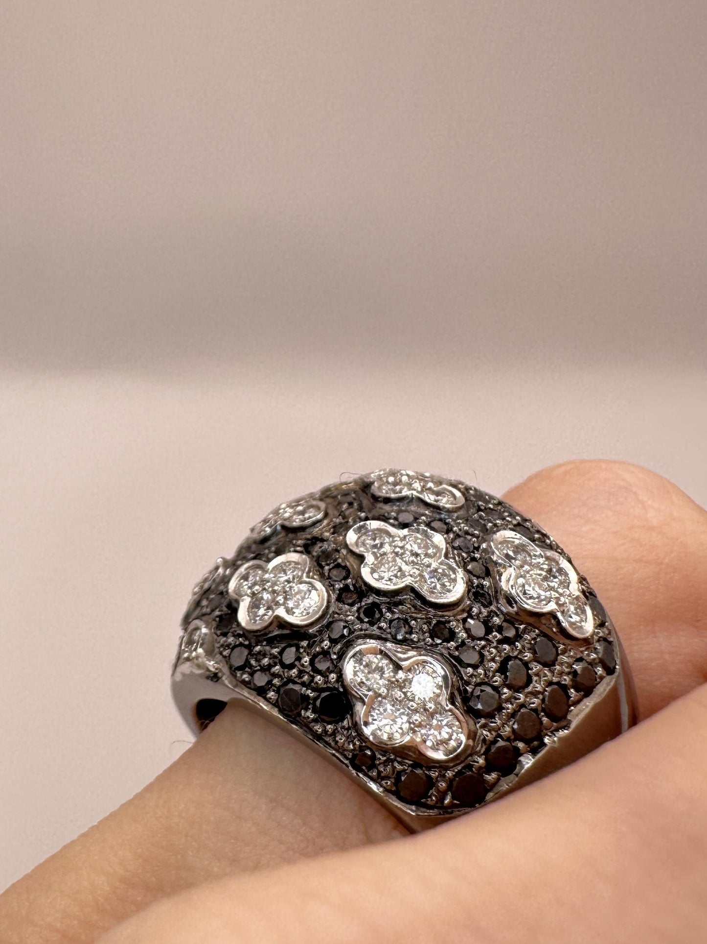 18k Black and White Diamond Wide Band Ring
