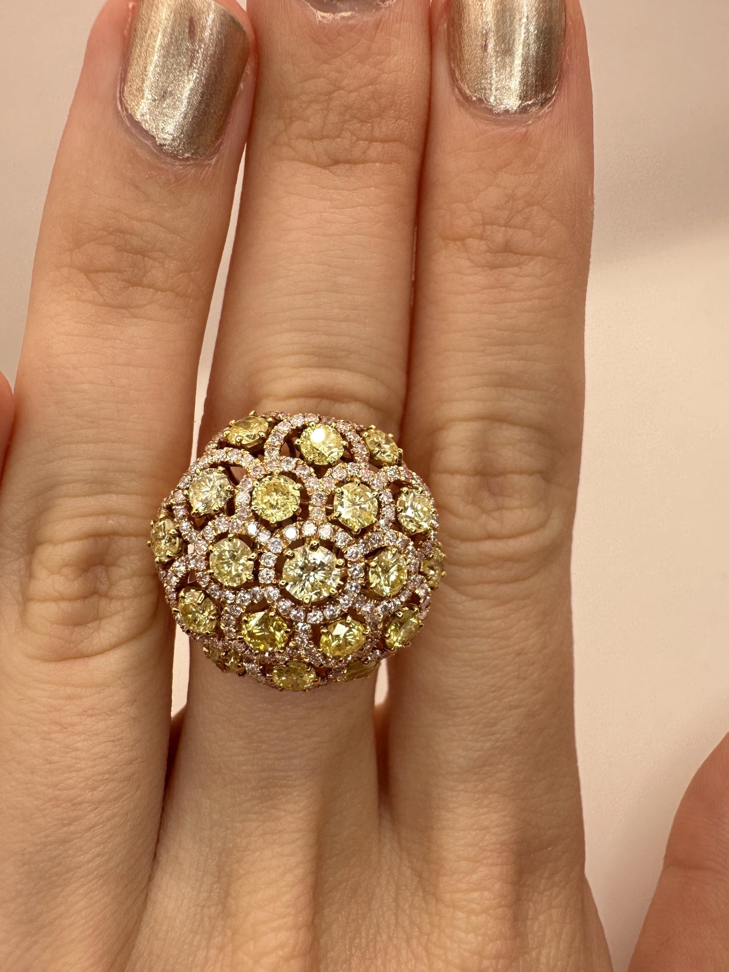 18k Pink and Yellow Diamond Cocktail Ring