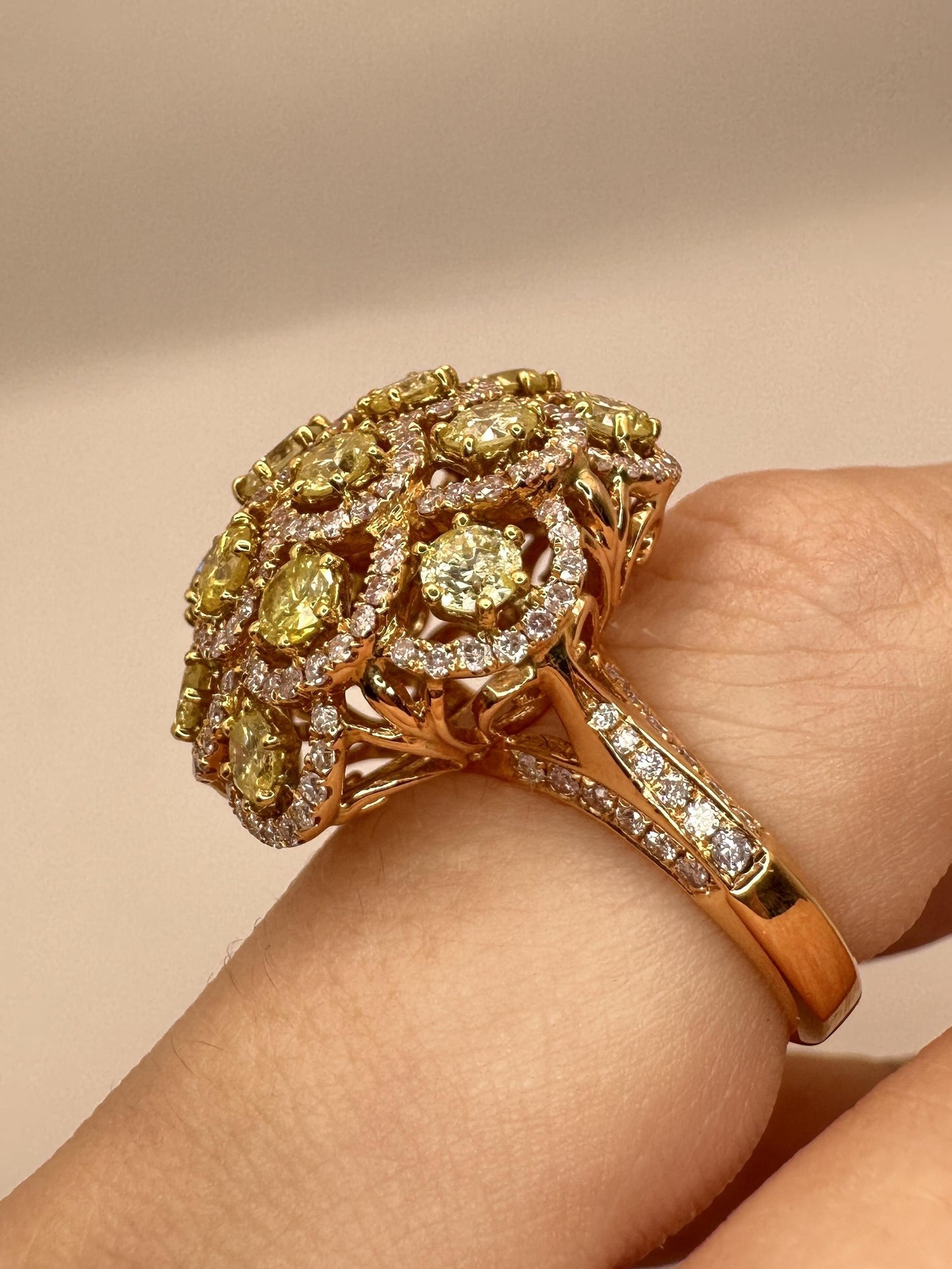 18k Pink and Yellow Diamond Cocktail Ring