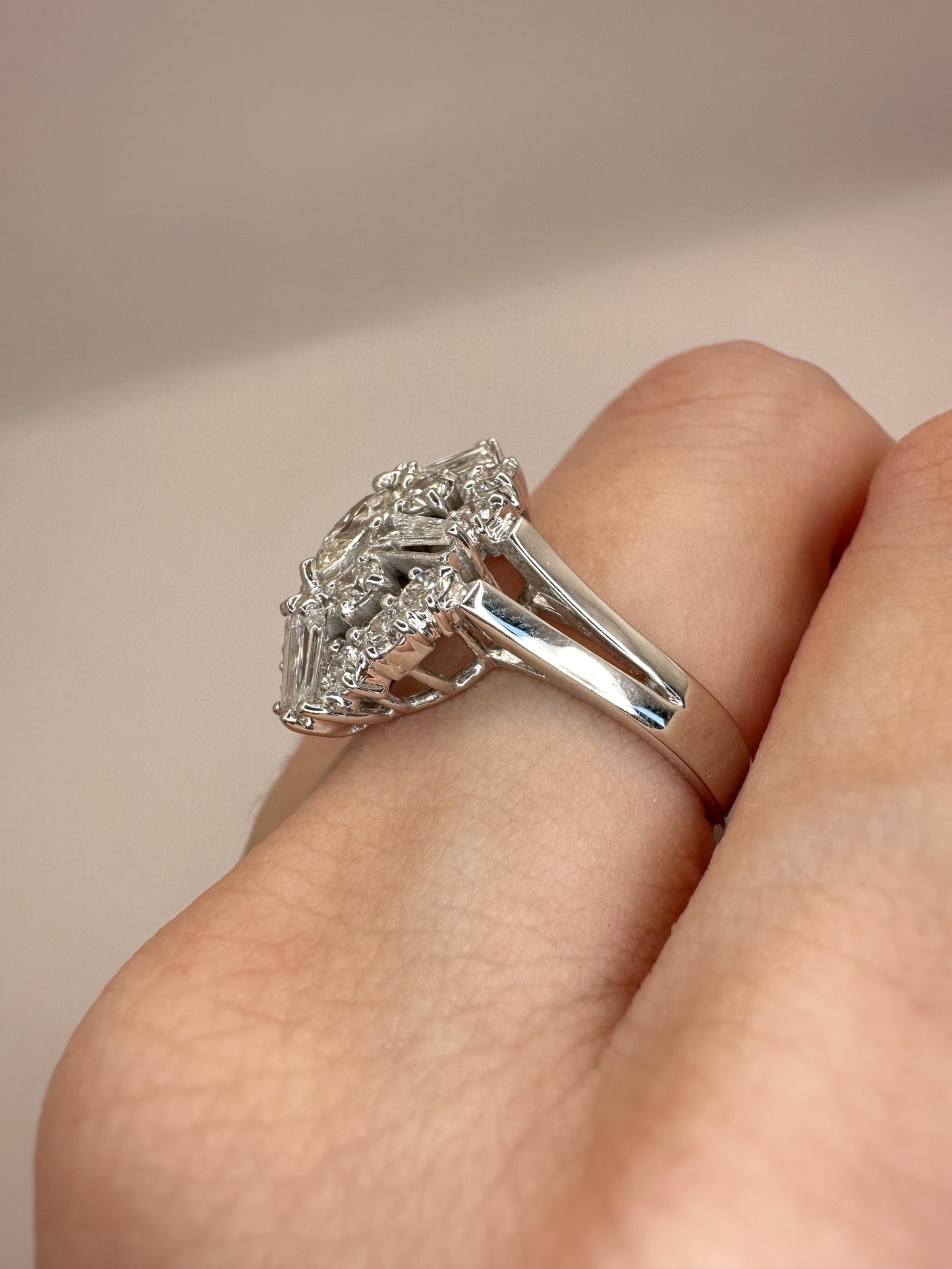 18k Baguette and Marquise Cut Diamond Ring
