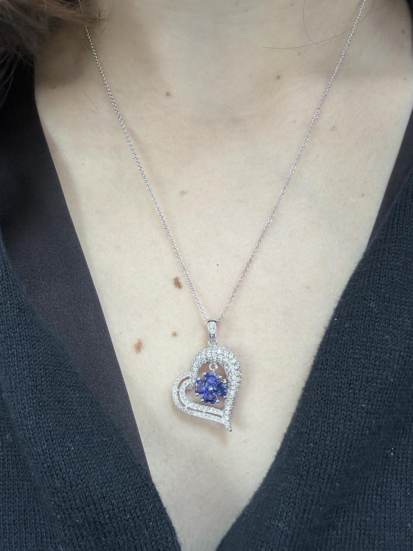 18k Diamond and Sapphire Heart Pendant Necklace