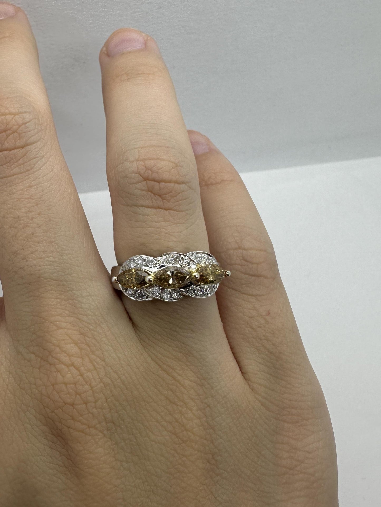 18k White and Yellow Marquise Diamond Ring