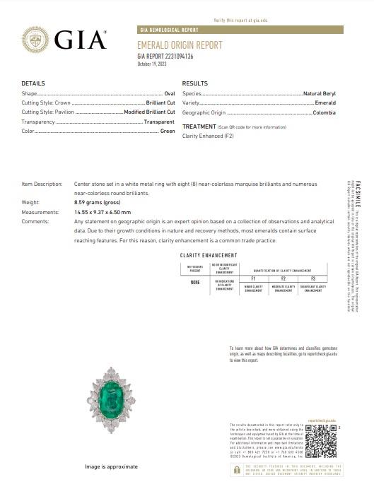 GIA Certified 18k Diamond and Emerald Ring