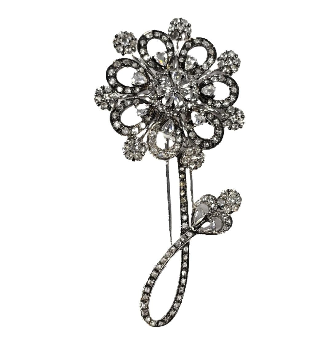 18k Rose Cut Diamond Flower Brooch