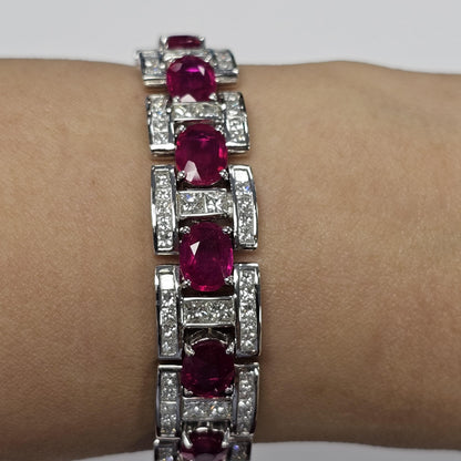 18K White Gold Diamond and African Ruby Bracelet