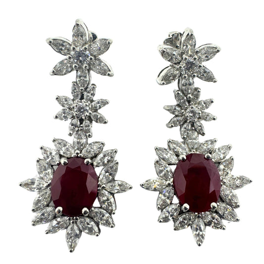 18k White Gold Marquise Diamond and Ruby Earrings