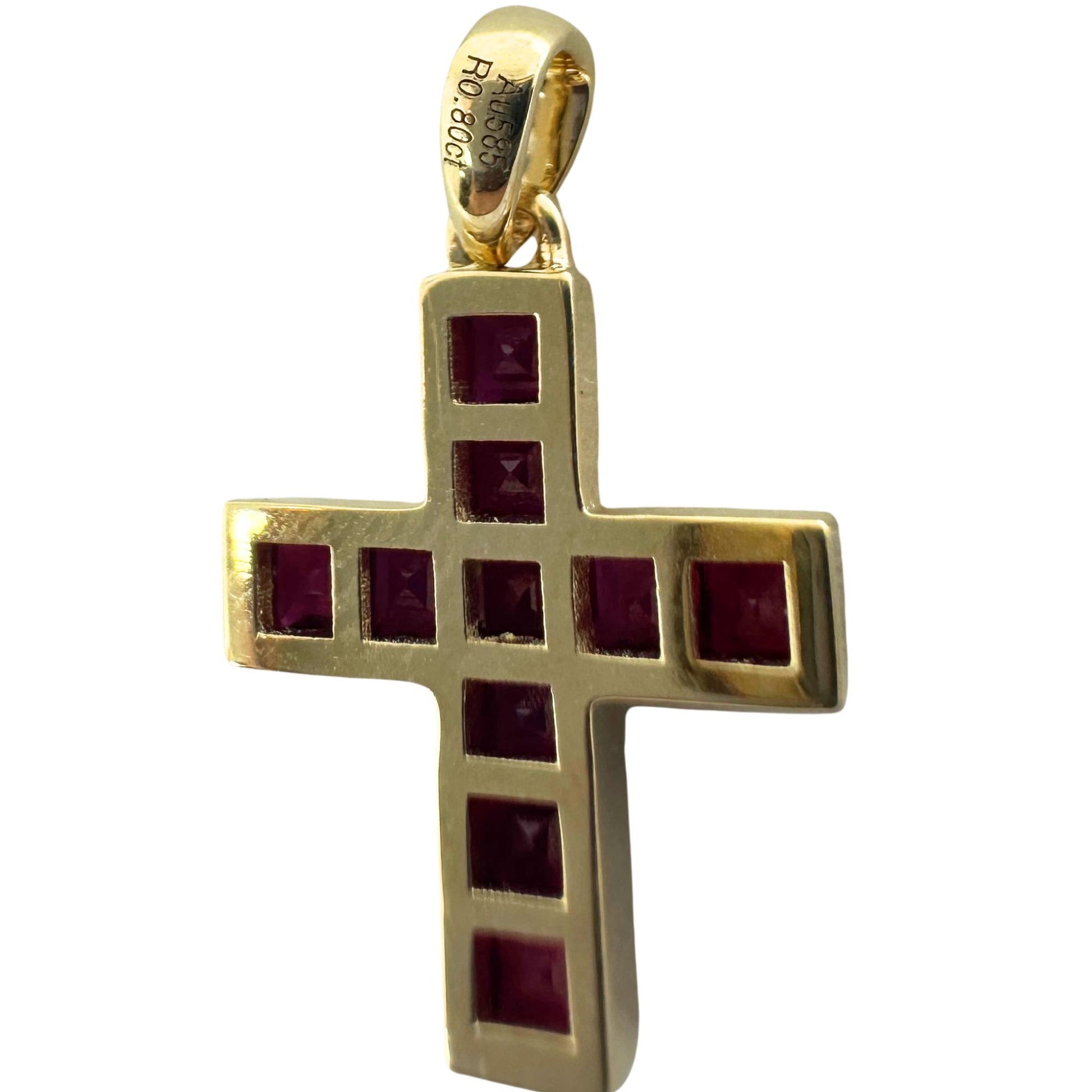 14K 0.80 Carat Ruby Cross Pendant