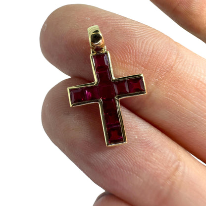 14K 0.80 Carat Ruby Cross Pendant