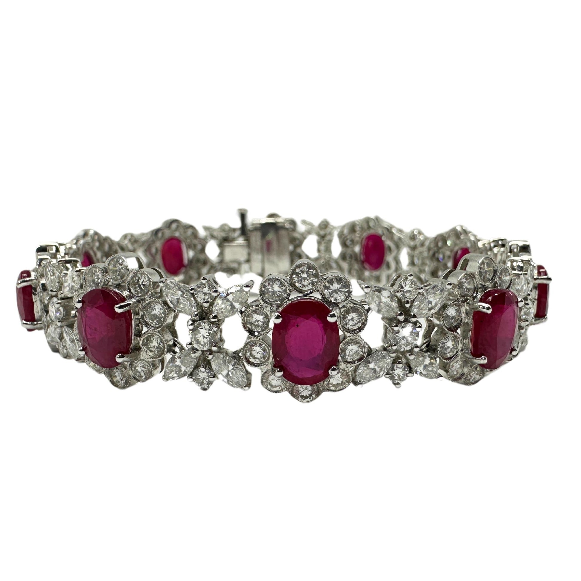 18K White Gold Diamond and African Ruby Bracelet