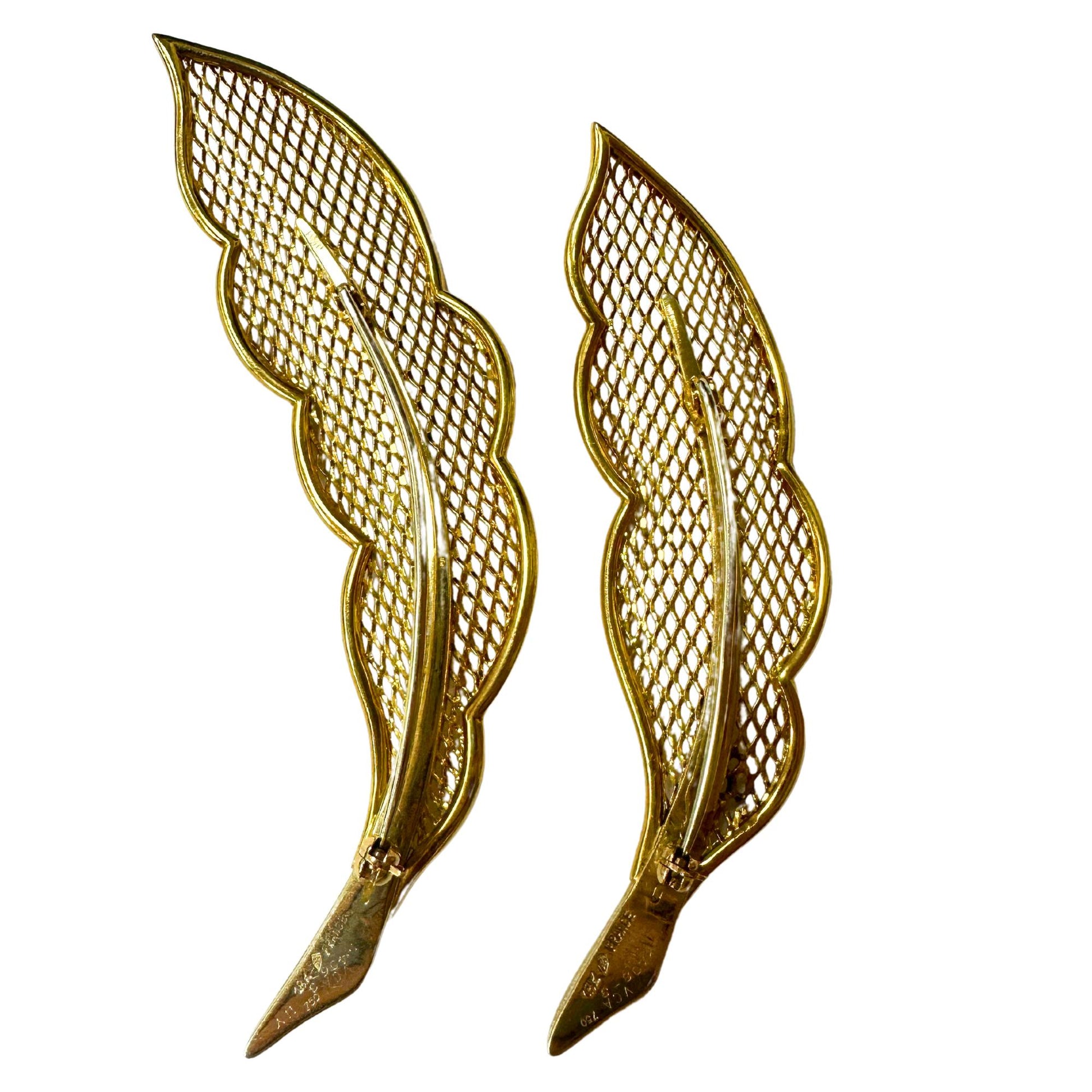 Pair of Estate 18k Van Cleef and Arpels Feather Brooches