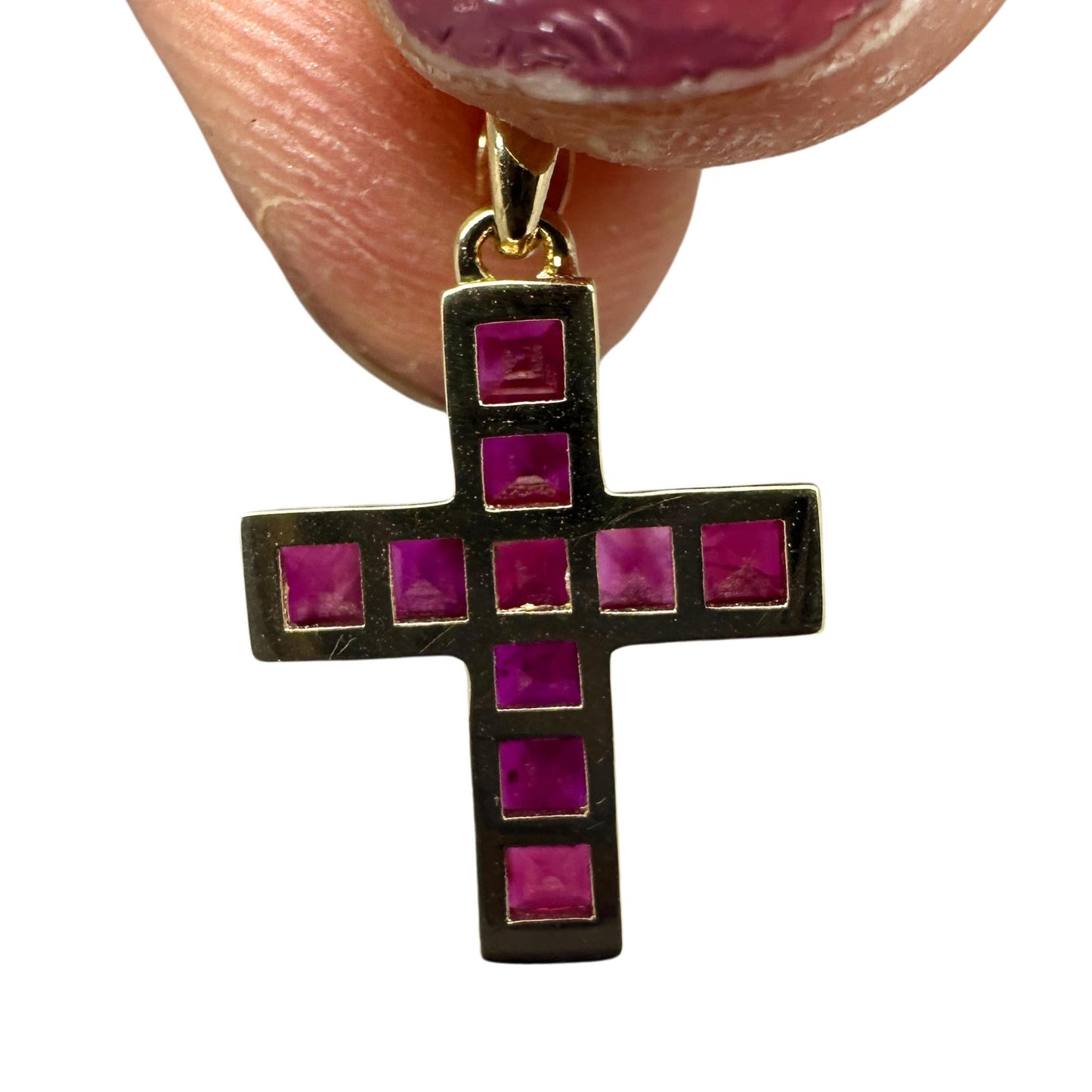 14K 0.80 Carat Ruby Cross Pendant