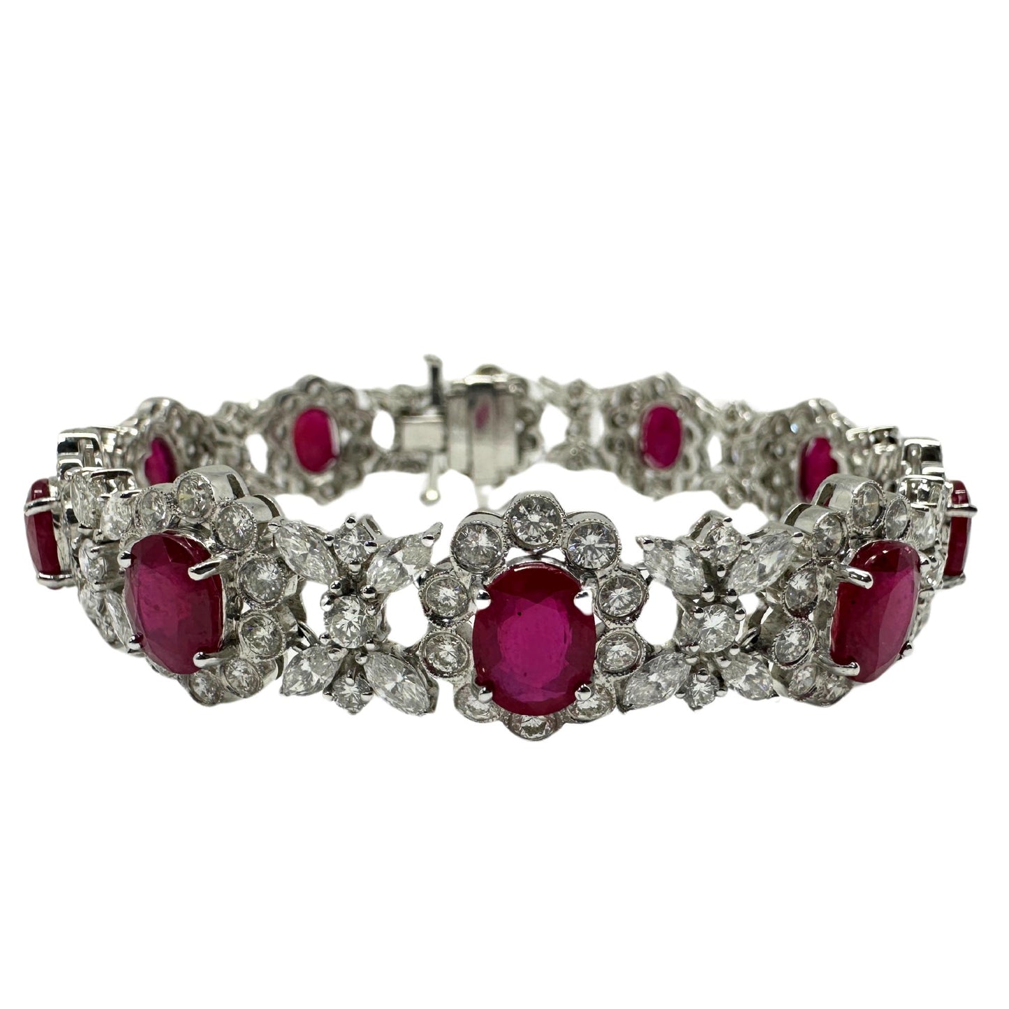 18K White Gold Diamond and African Ruby Bracelet