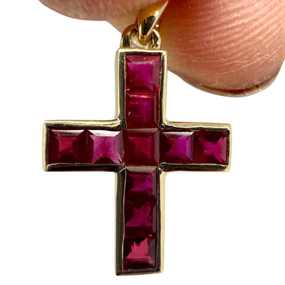 14K 0.80 Carat Ruby Cross Pendant