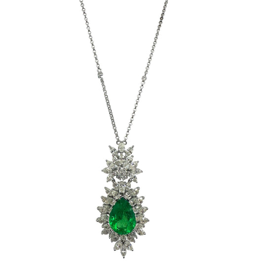 18k Diamond and Pear Shaped Emerald Necklace