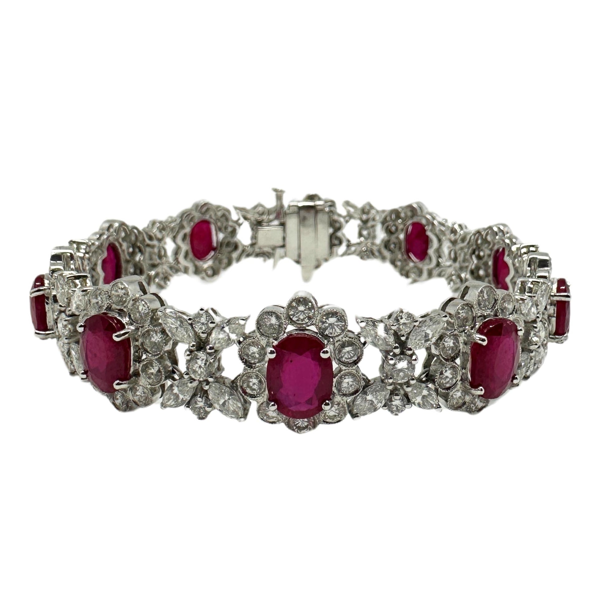 18K White Gold Diamond and African Ruby Bracelet