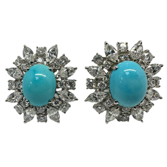 18k Diamond and Turquoise Stud Earrings