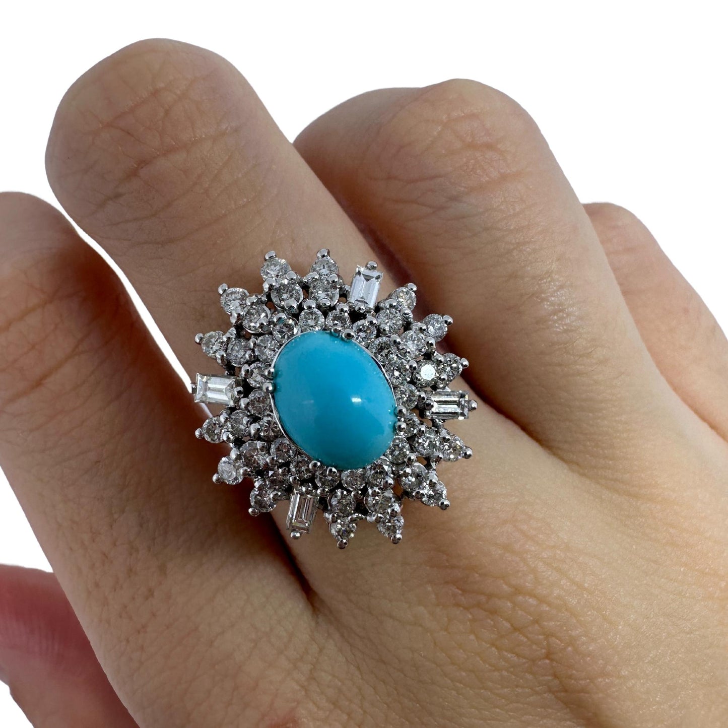 18k White Gold Diamond and Persian Turquoise Cluster Ring