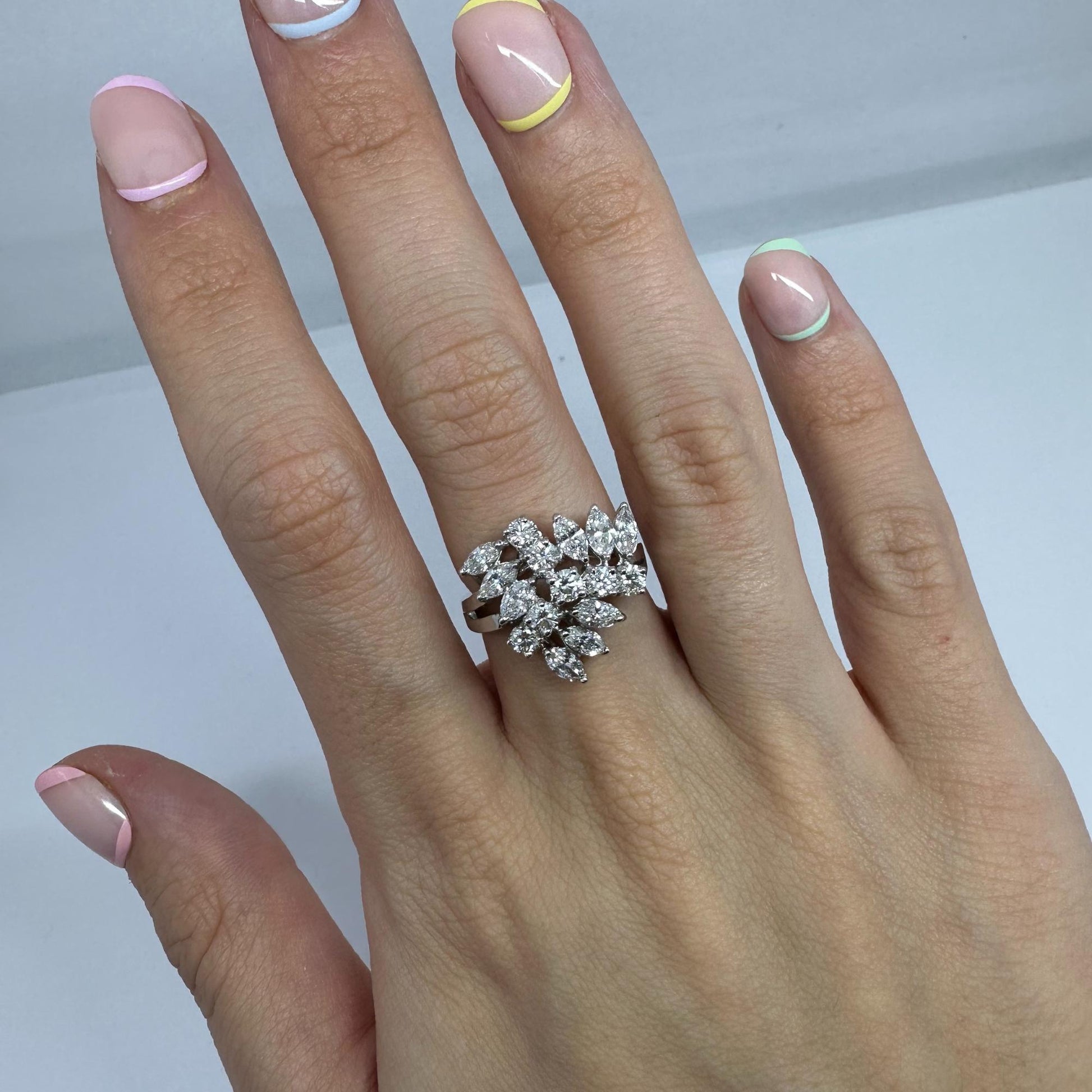 18K White Gold Marquise Cut Diamond Cluster Ring