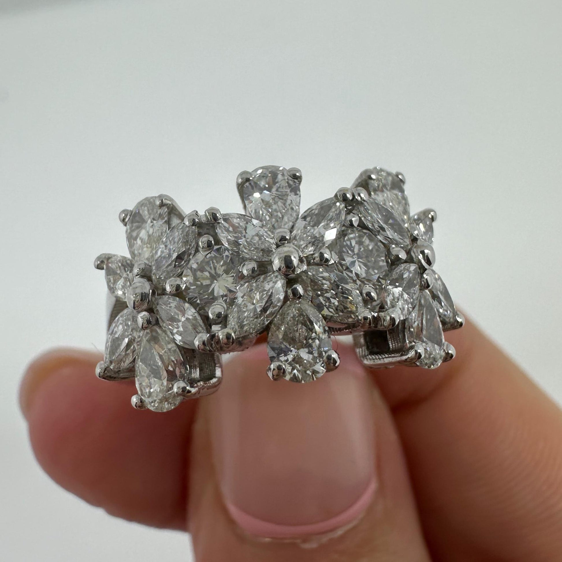 18K White Gold Marquise and Pear Cut Diamond Band Ring