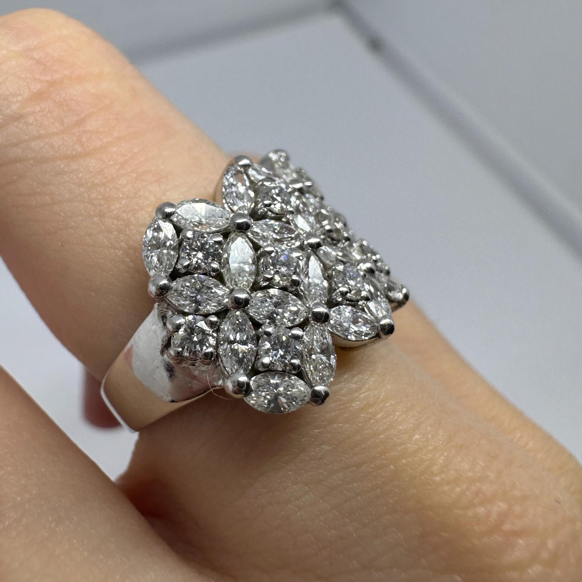 18K White Gold Marquise Cut Diamond Wide Band Ring