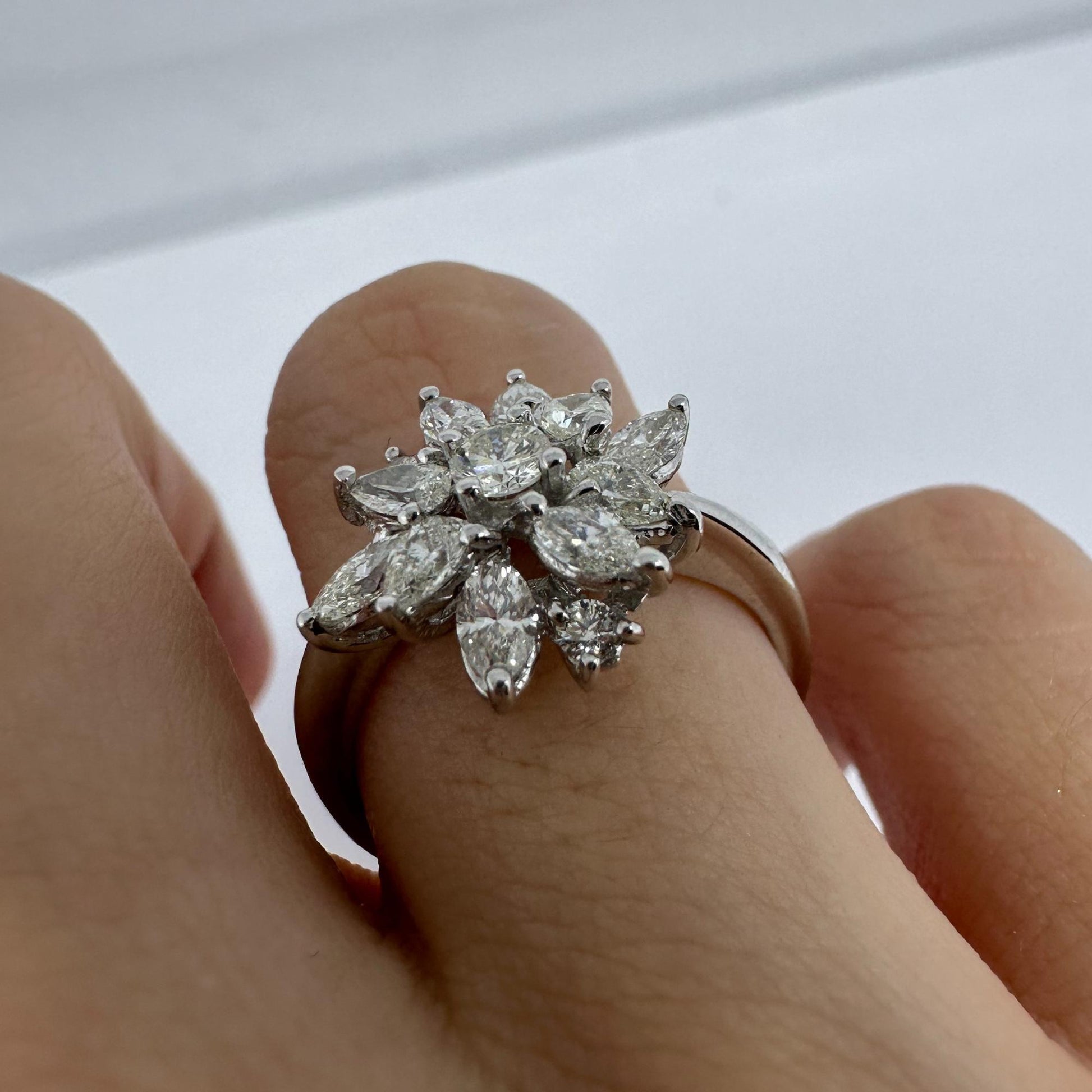 18K White Gold Marquise and Pear Cut Diamond Ring