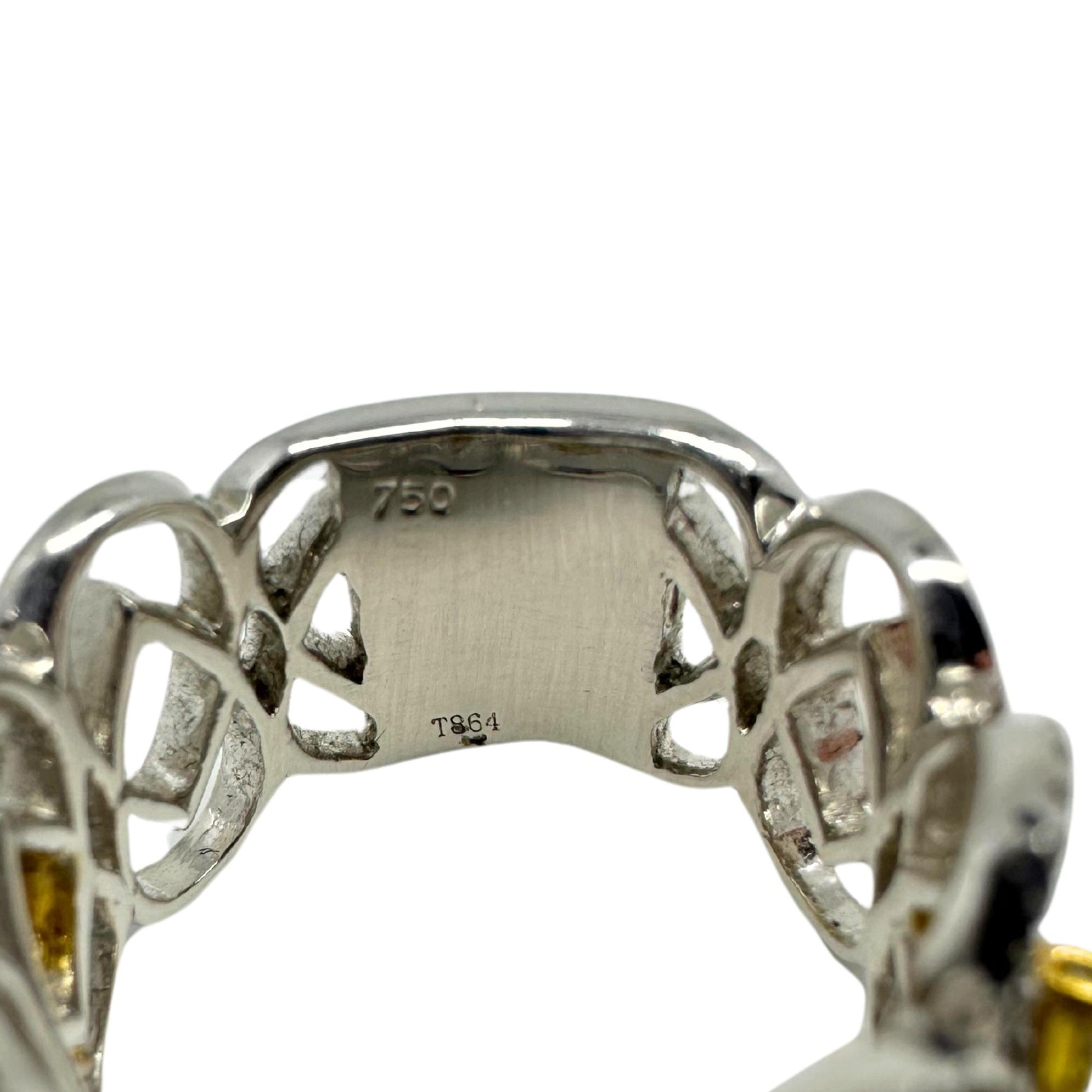 18K White Gold White and Yellow Diamond Wide Band Ring