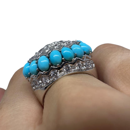 18K White Gold Diamond and Turquoise Cluster Ring
