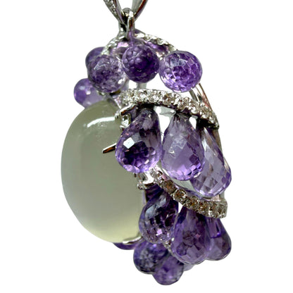 18k White Gold Diamond, Briolette Amethyst and Moonstone Pendant Necklace