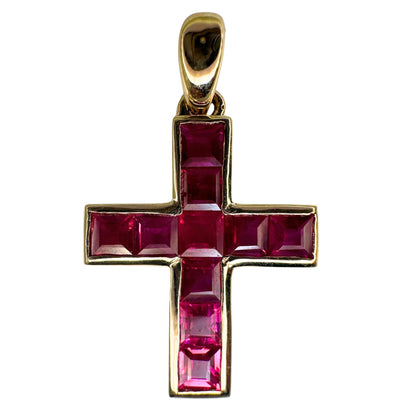 14K 0.80 Carat Ruby Cross Pendant