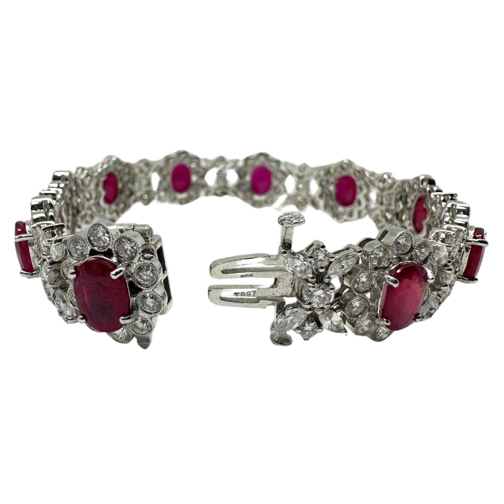 18K White Gold Diamond and African Ruby Bracelet