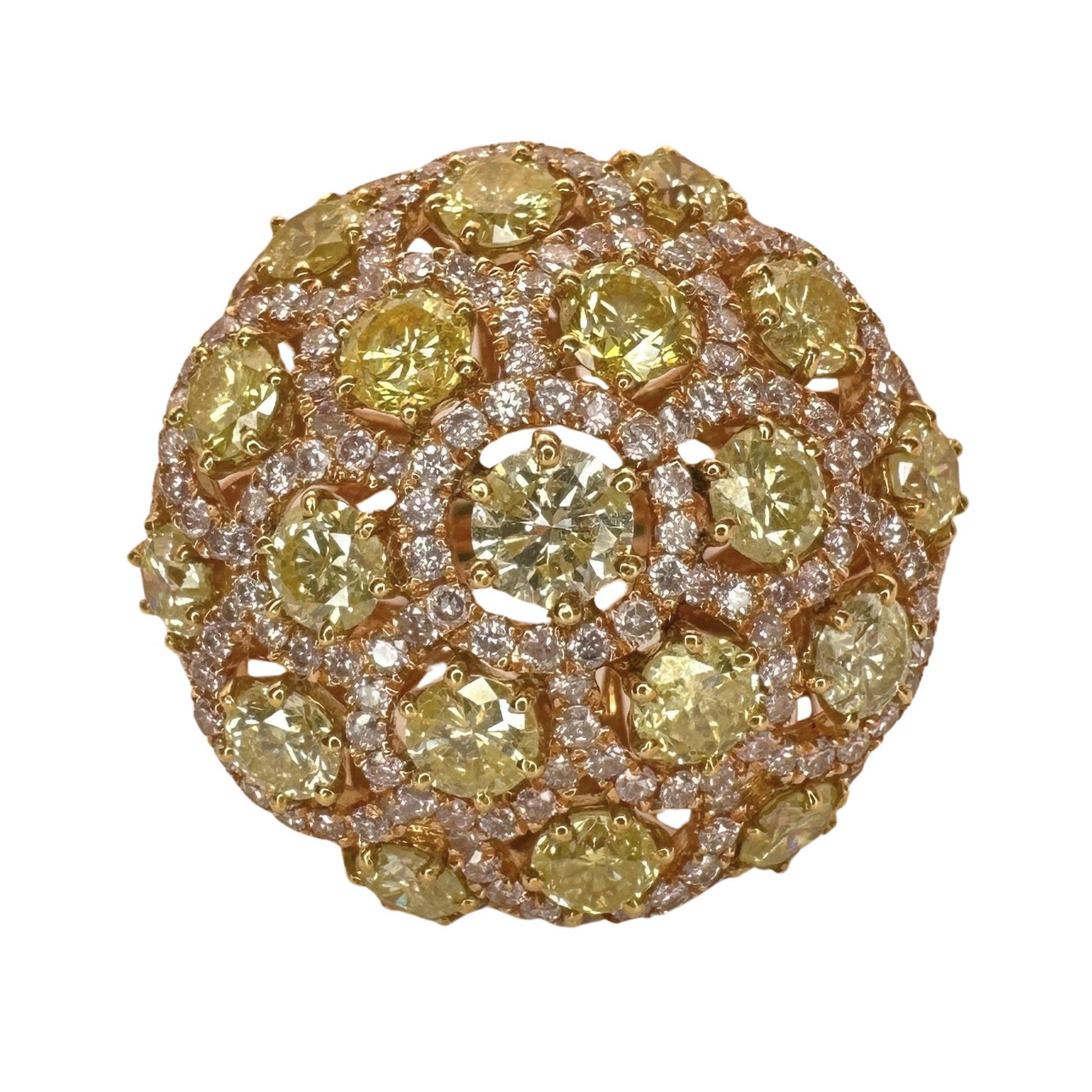 18K Rose Gold Pink and Yellow Diamond Dome Cocktail Ring - Size 6