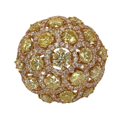 18K Rose Gold Pink and Yellow Diamond Dome Cocktail Ring - Size 6
