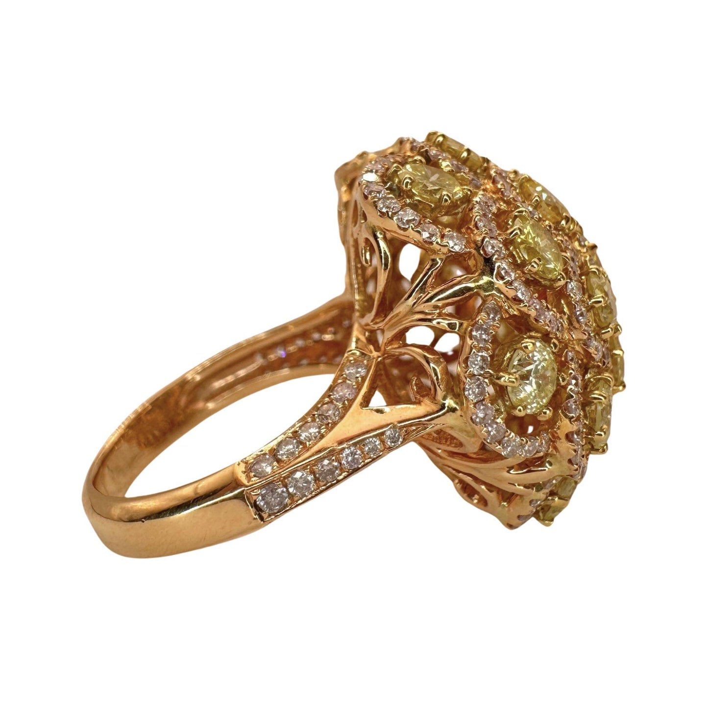 18K Rose Gold Pink and Yellow Diamond Dome Cocktail Ring - Size 6