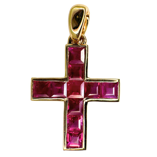 14K 0.80 Carat Ruby Cross Pendant