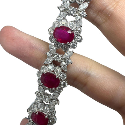 18K White Gold Diamond and African Ruby Bracelet