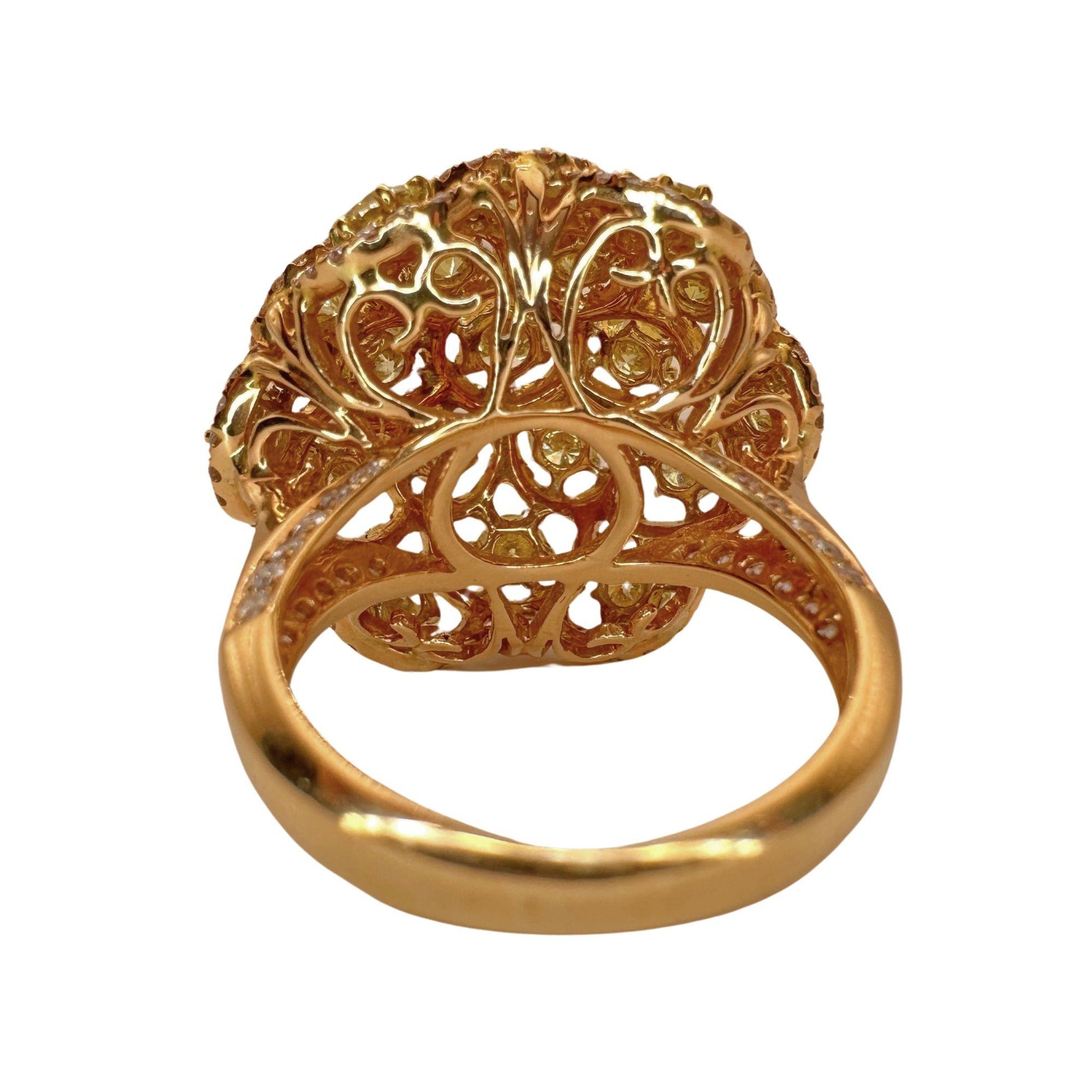 18K Rose Gold Pink and Yellow Diamond Dome Cocktail Ring - Size 6