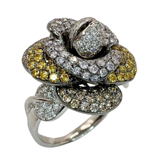 18k Brown, White and Yellow Diamond Flower Ring