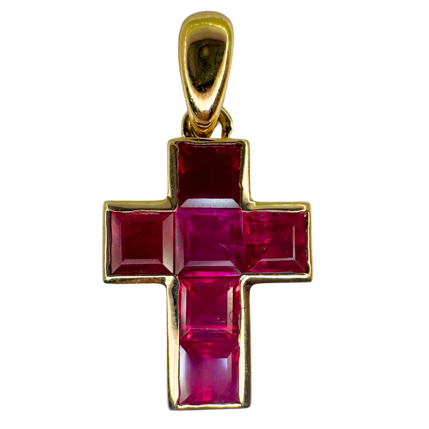 14K 1.32 Carat Ruby Cross Pendant