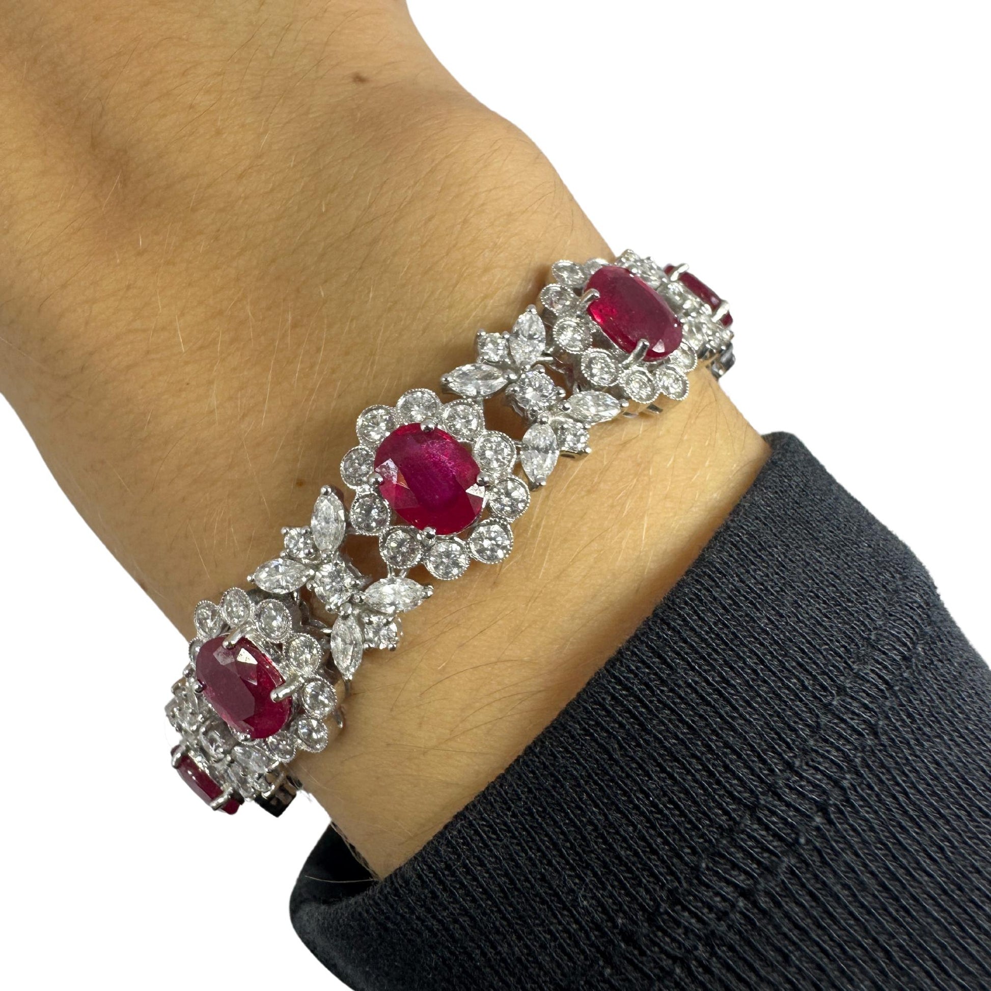 18K White Gold Diamond and African Ruby Bracelet