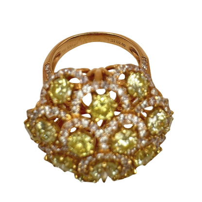 18K Rose Gold Pink and Yellow Diamond Dome Cocktail Ring - Size 6
