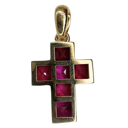 14K 1.32 Carat Ruby Cross Pendant