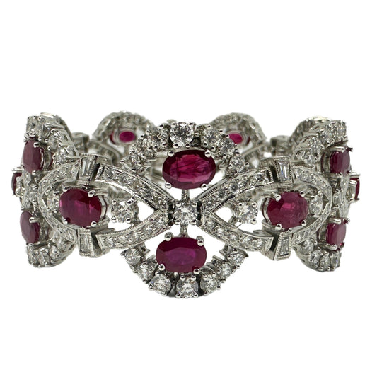 18K White Gold 15.98 Carat Oval Cut Ruby and Diamond Bracelet - 7.5 inches