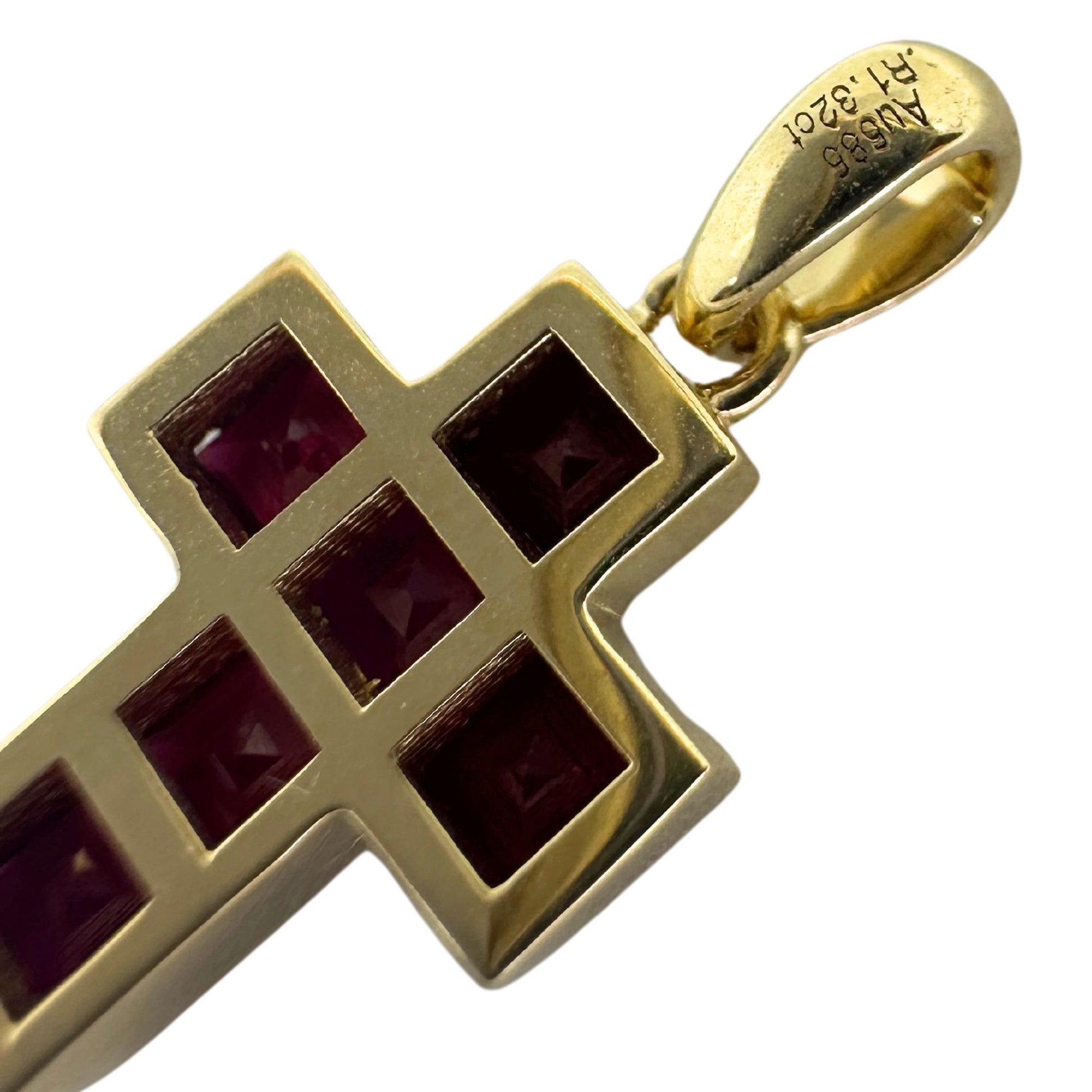 14K 1.32 Carat Ruby Cross Pendant