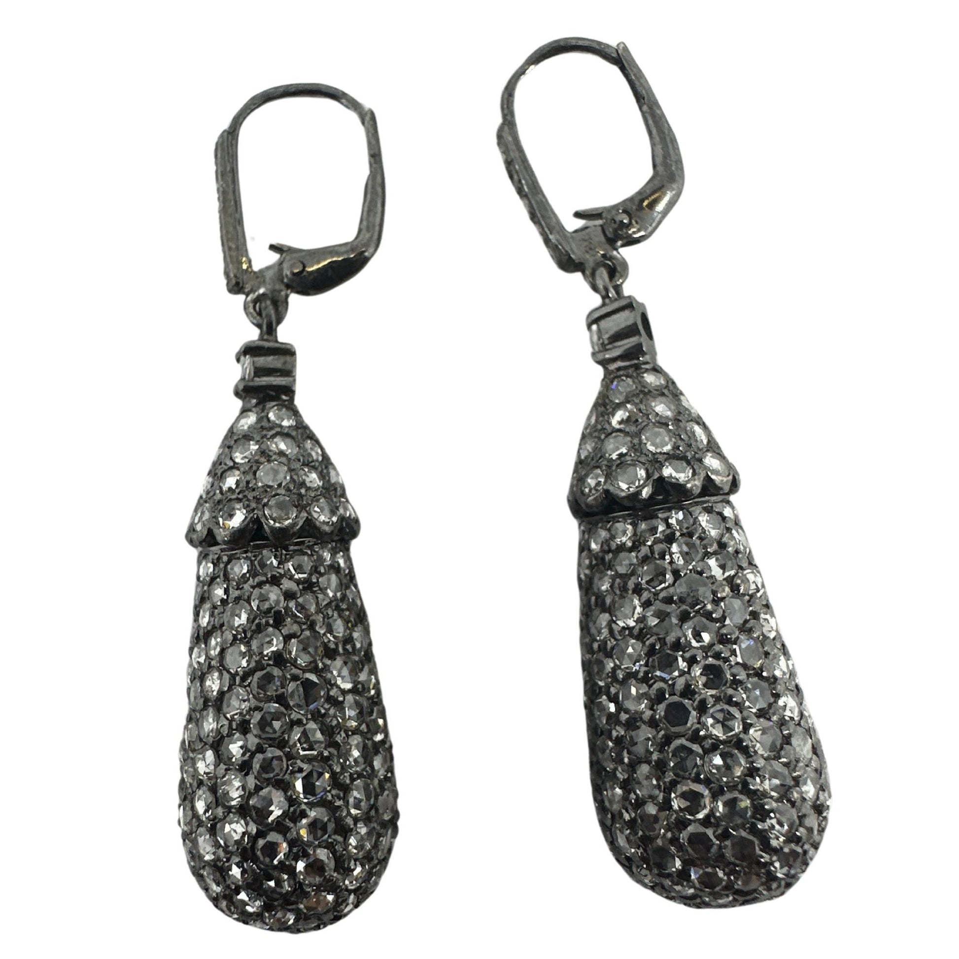 18K 7.05 Carat Rose Cut Diamond Acorn Drop Earrings
