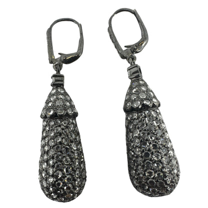 18K 7.05 Carat Rose Cut Diamond Acorn Drop Earrings
