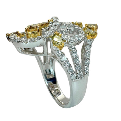 18K Two Tone Yellow and White Diamond Cocktail Ring - Size 6.5